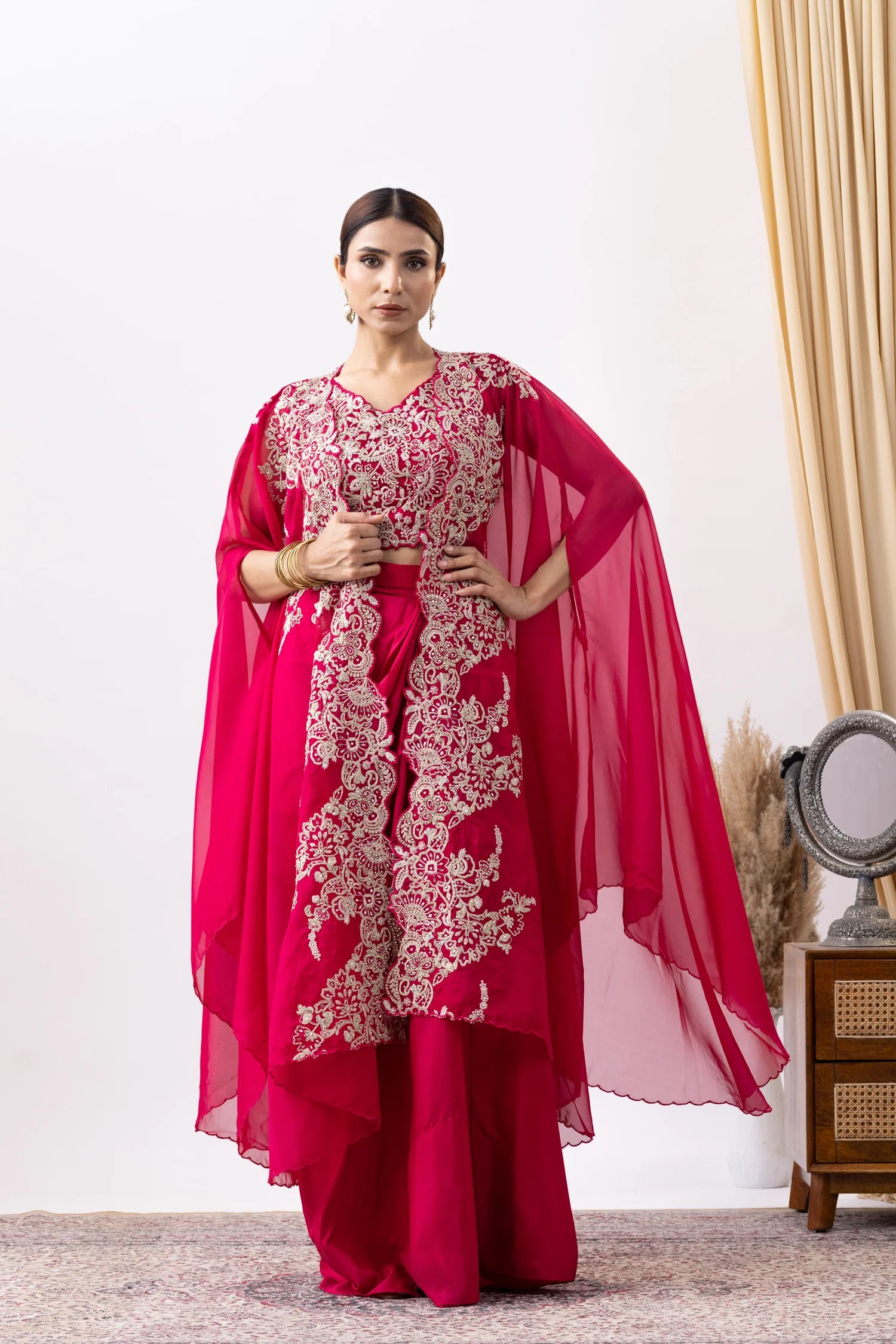 shop crepe draped set with cape uk indian wedding wear