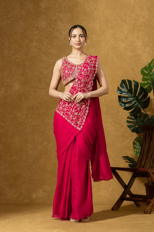 shop magenta cocktail party saree