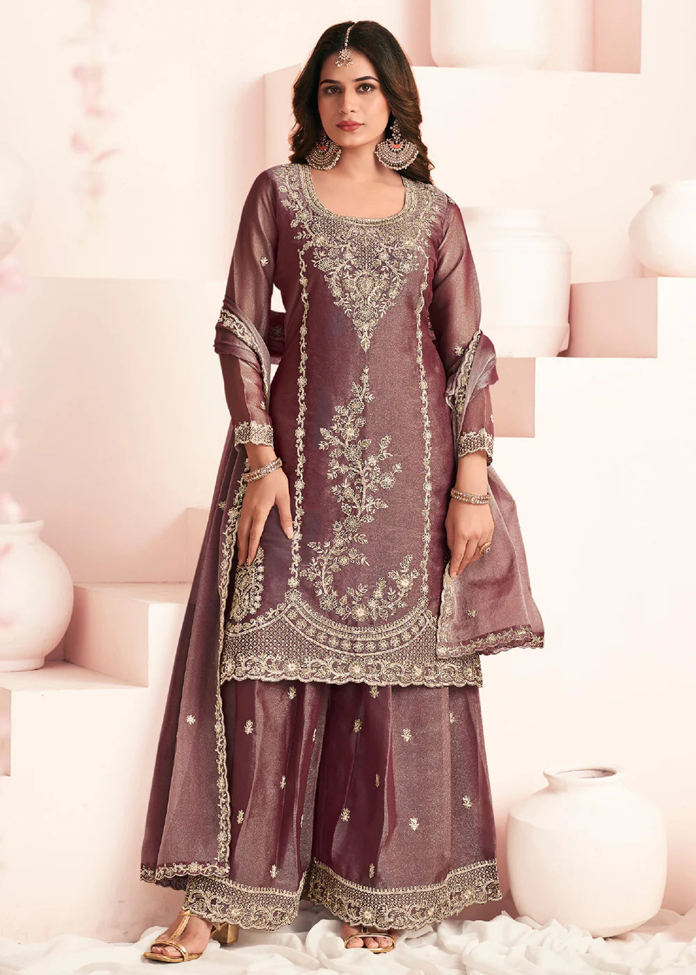 shop embroidered palazzo suit