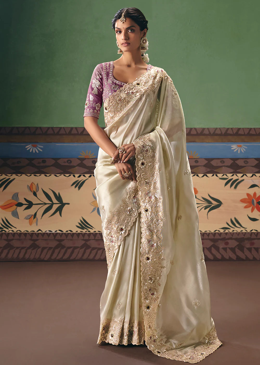 designer white saree with blouse canada