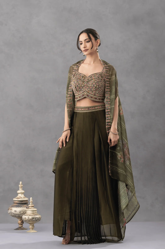 designer indo western outfit olive green canada