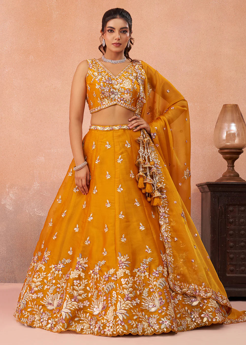 shop orange sequins lehenga choli