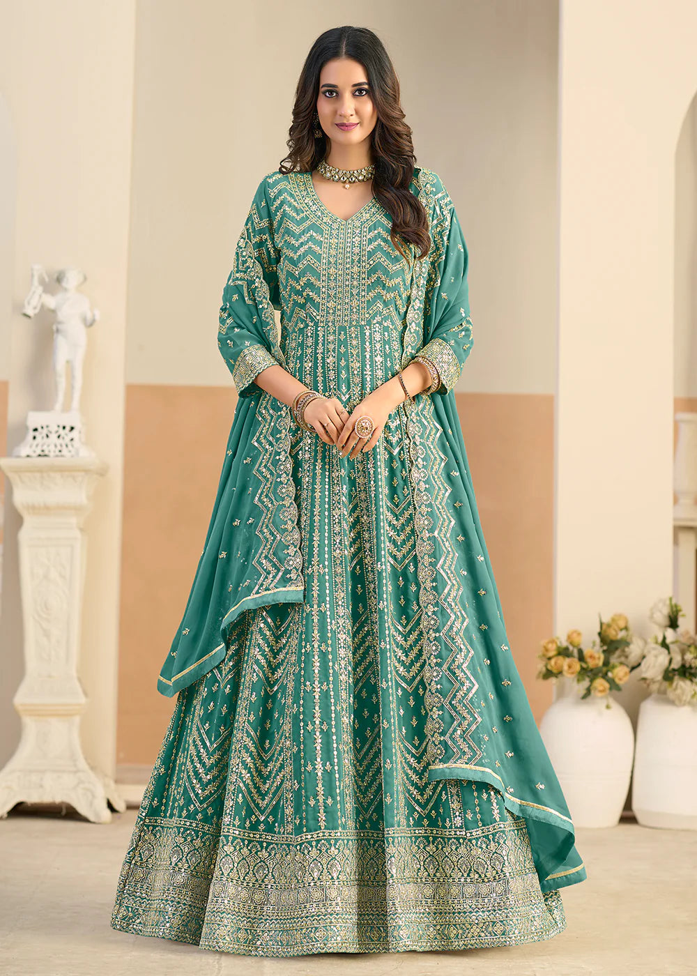 shop pastel green anarkali dress online