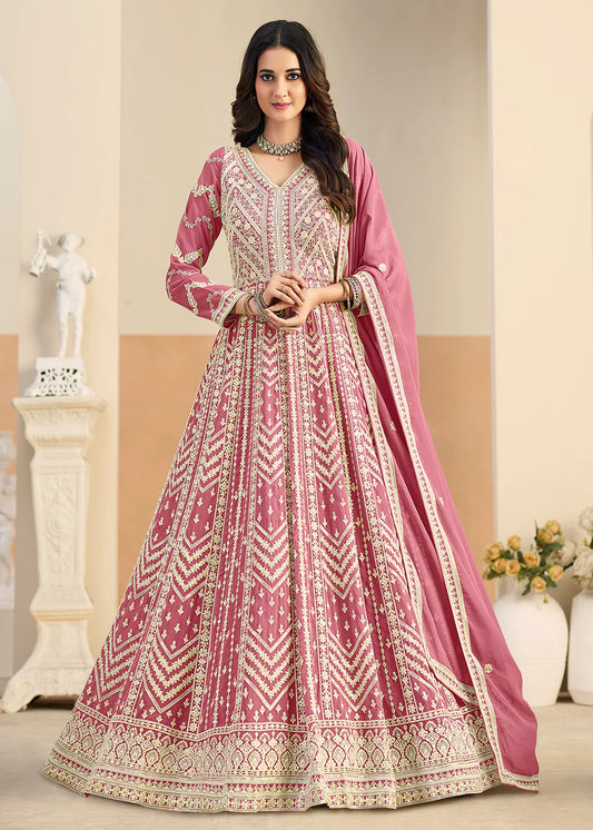 shop pastel pink anarkali dress