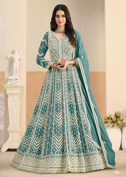 shop teal anarkali dress online