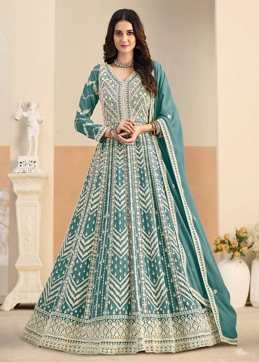 shop teal anarkali dress online