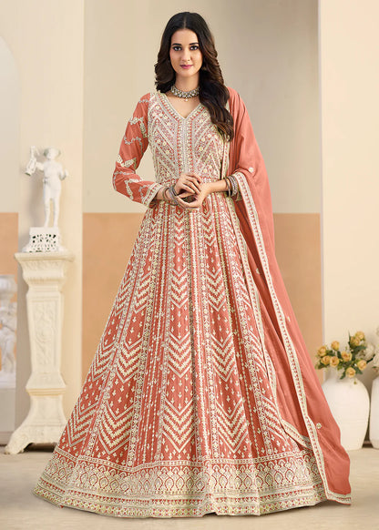 shop peach anarkali dress online