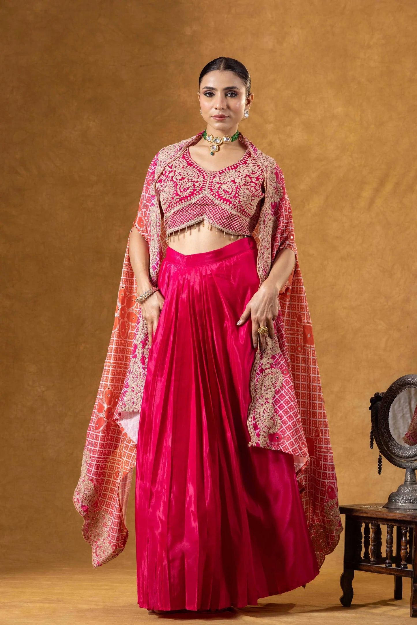 coral red cape skirt set canada shopping