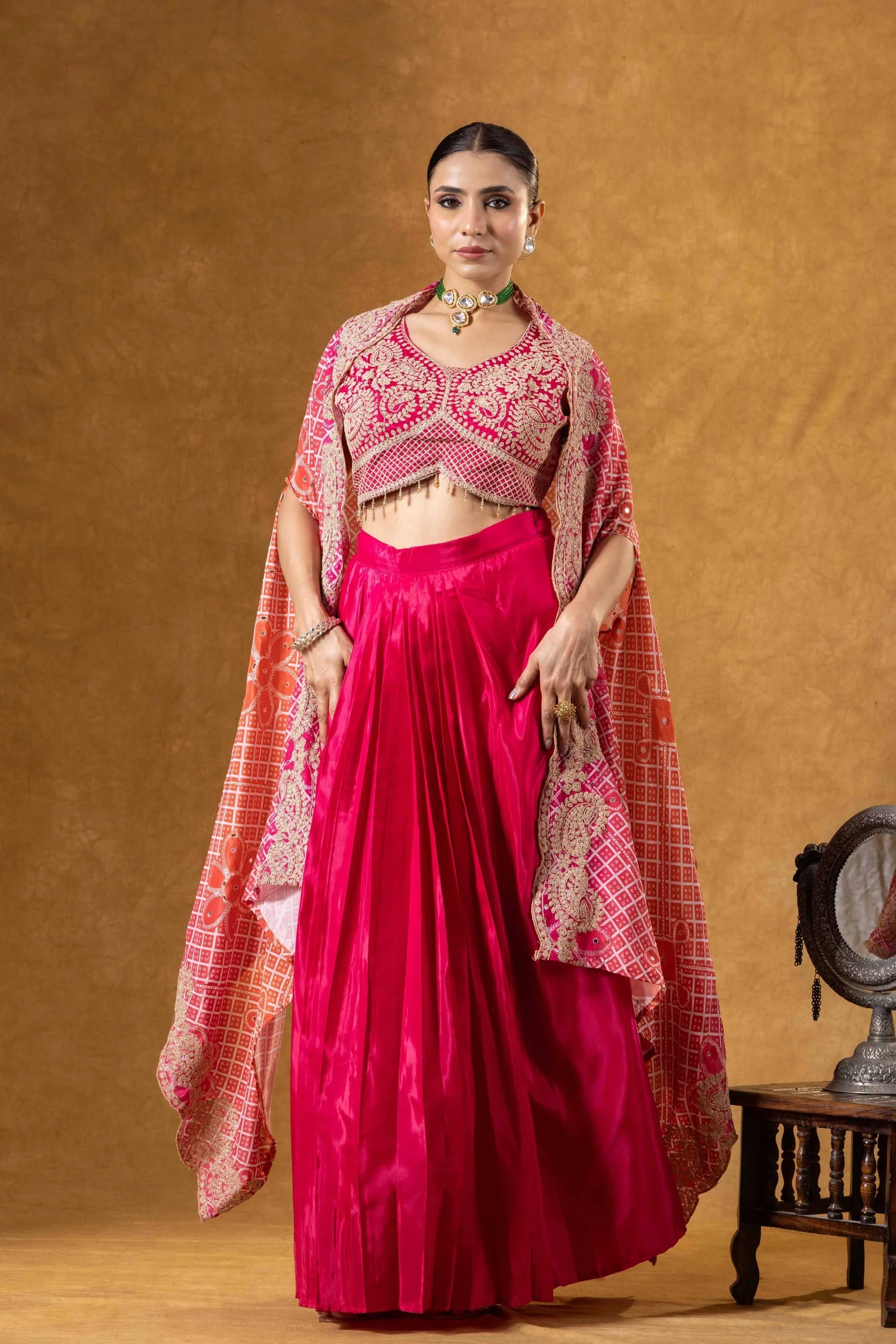 coral red cape skirt set canada shopping