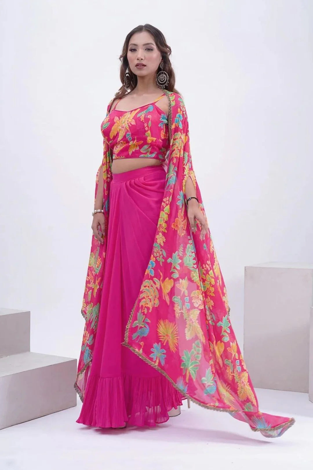 shop pink haldi cape set ready to wear uk
