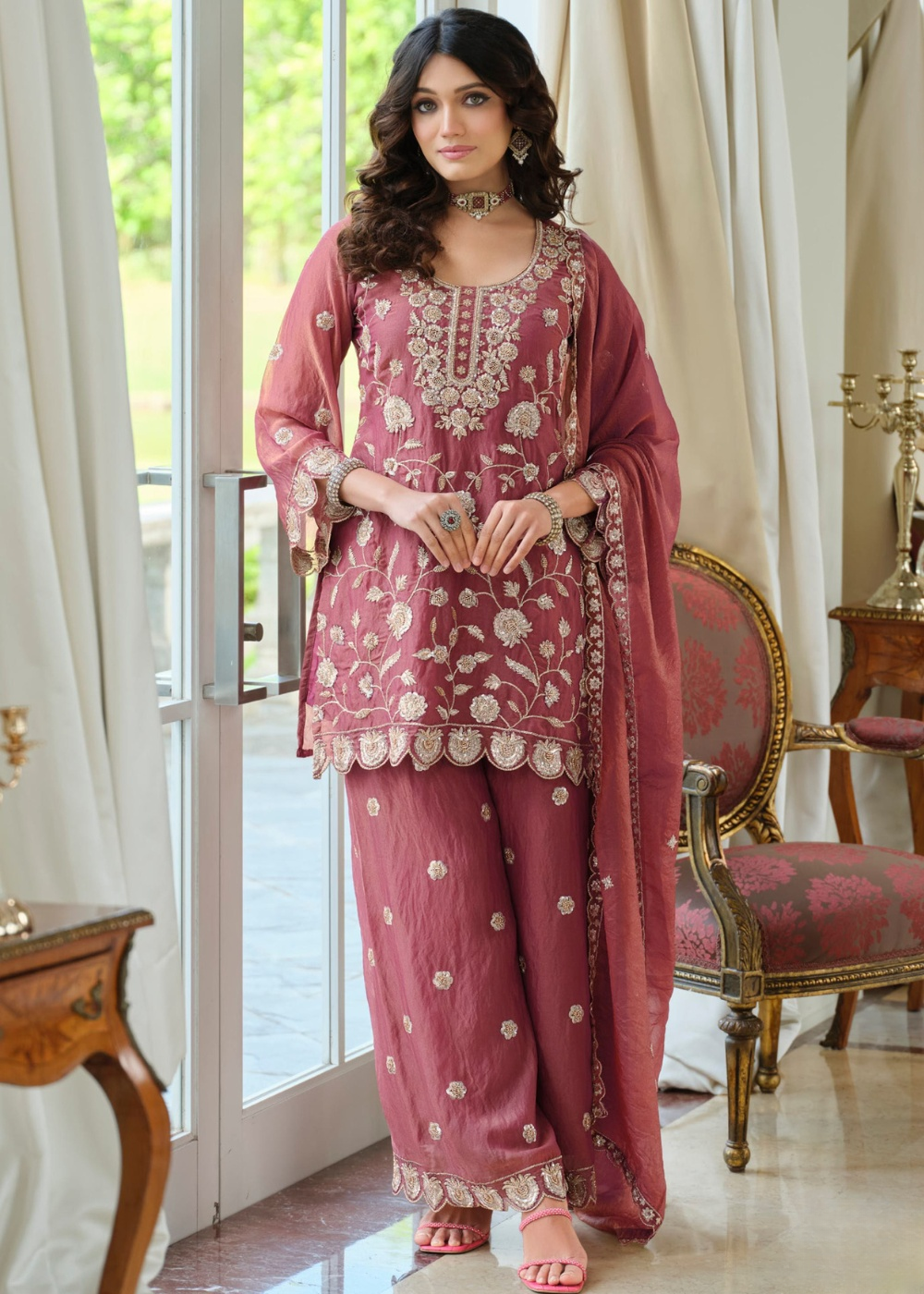 shop pink party wear palazzo suit canada
