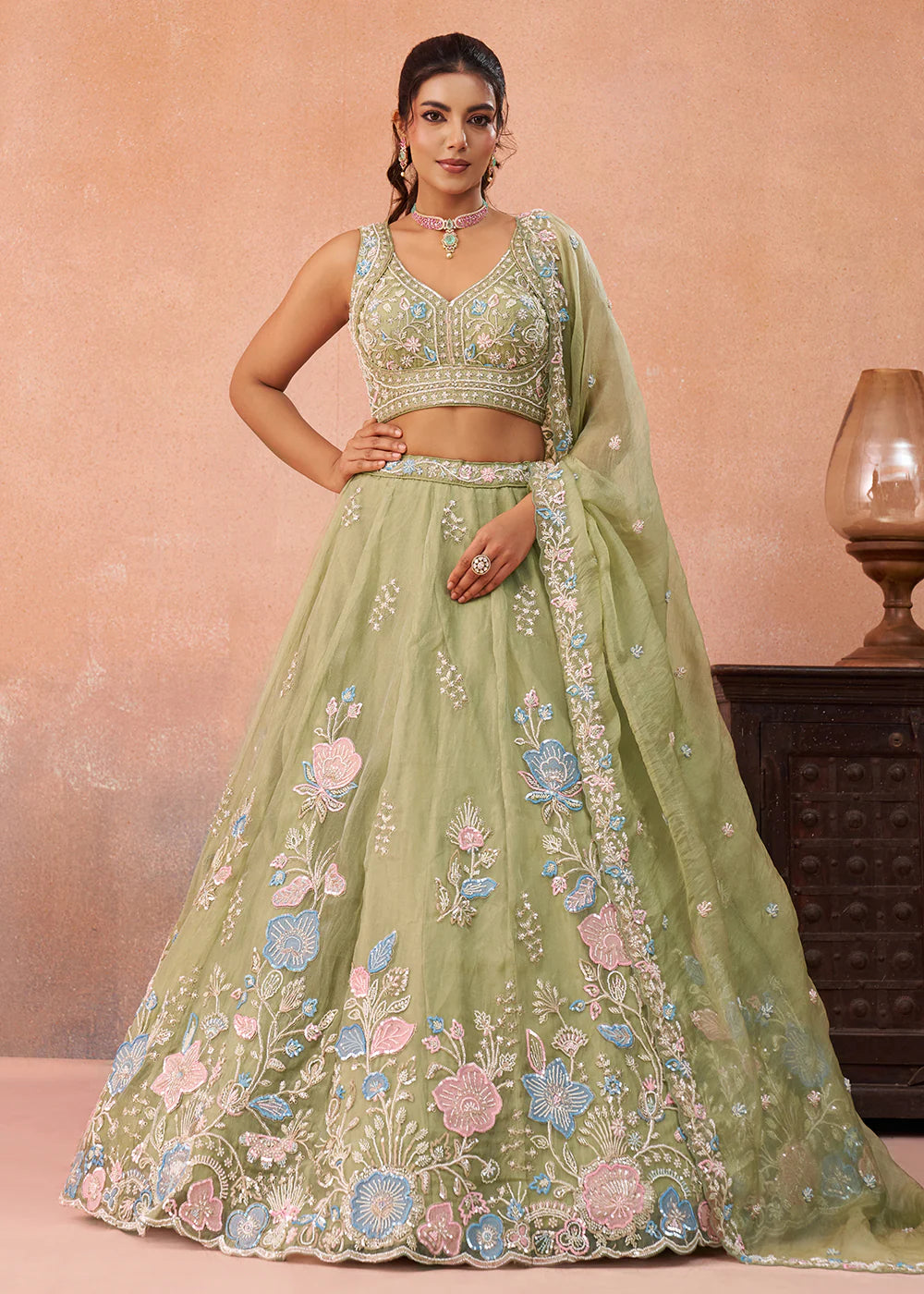 shop pista green lehenga choli