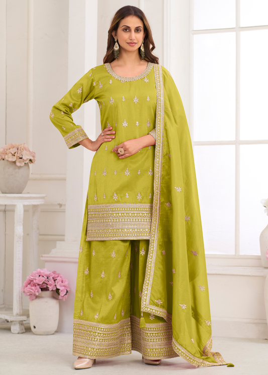 simar silk palazzo suit pista green