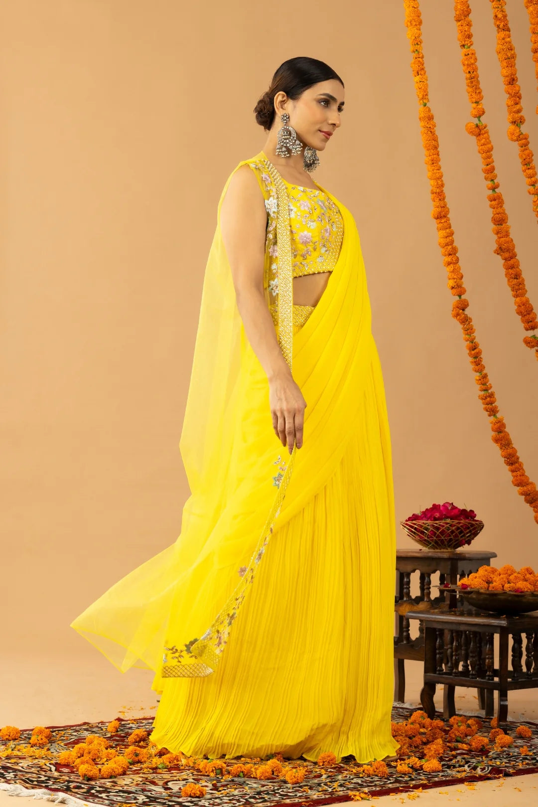 yellow saree for haldi function usa