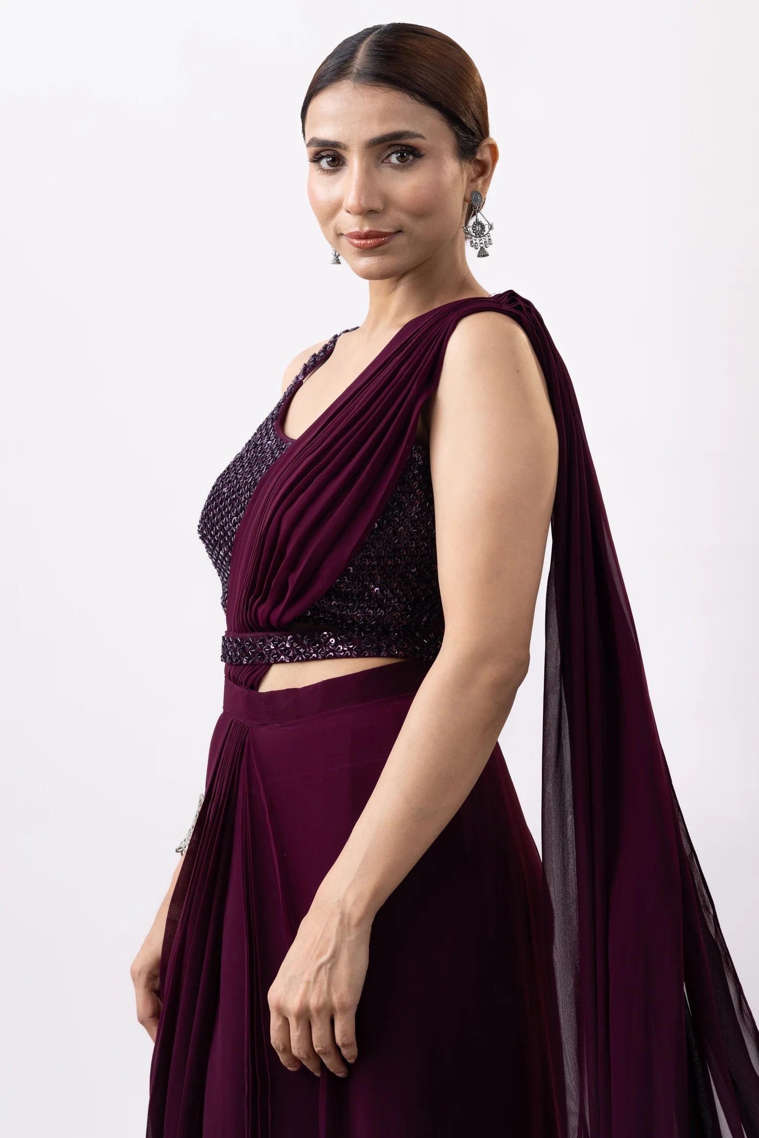 shop designer ethnic wear uk wine saree outfit