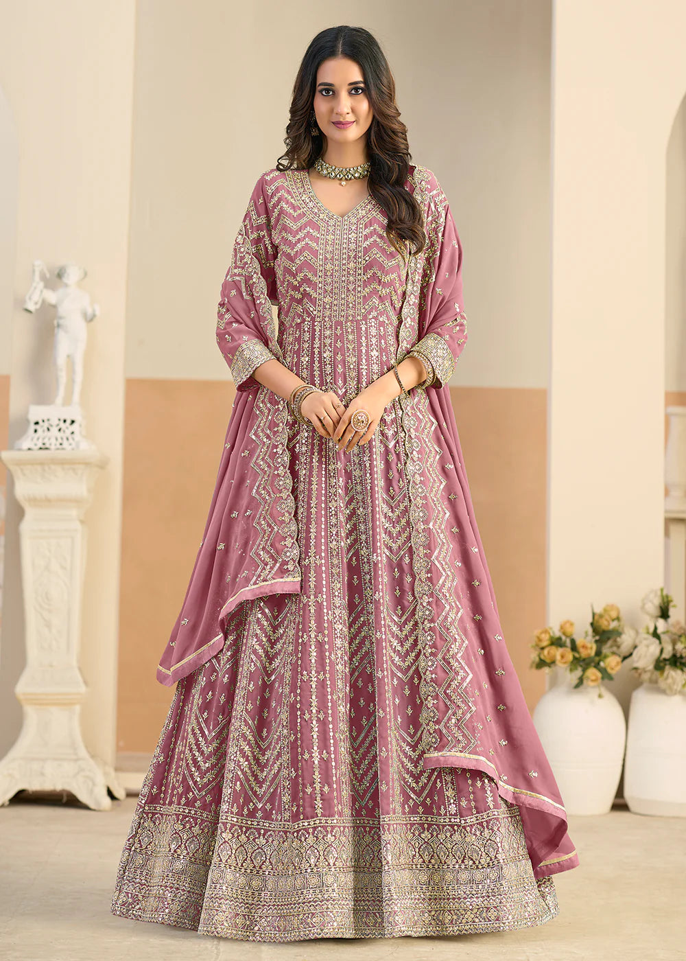 shop rose pink anarkali dress online