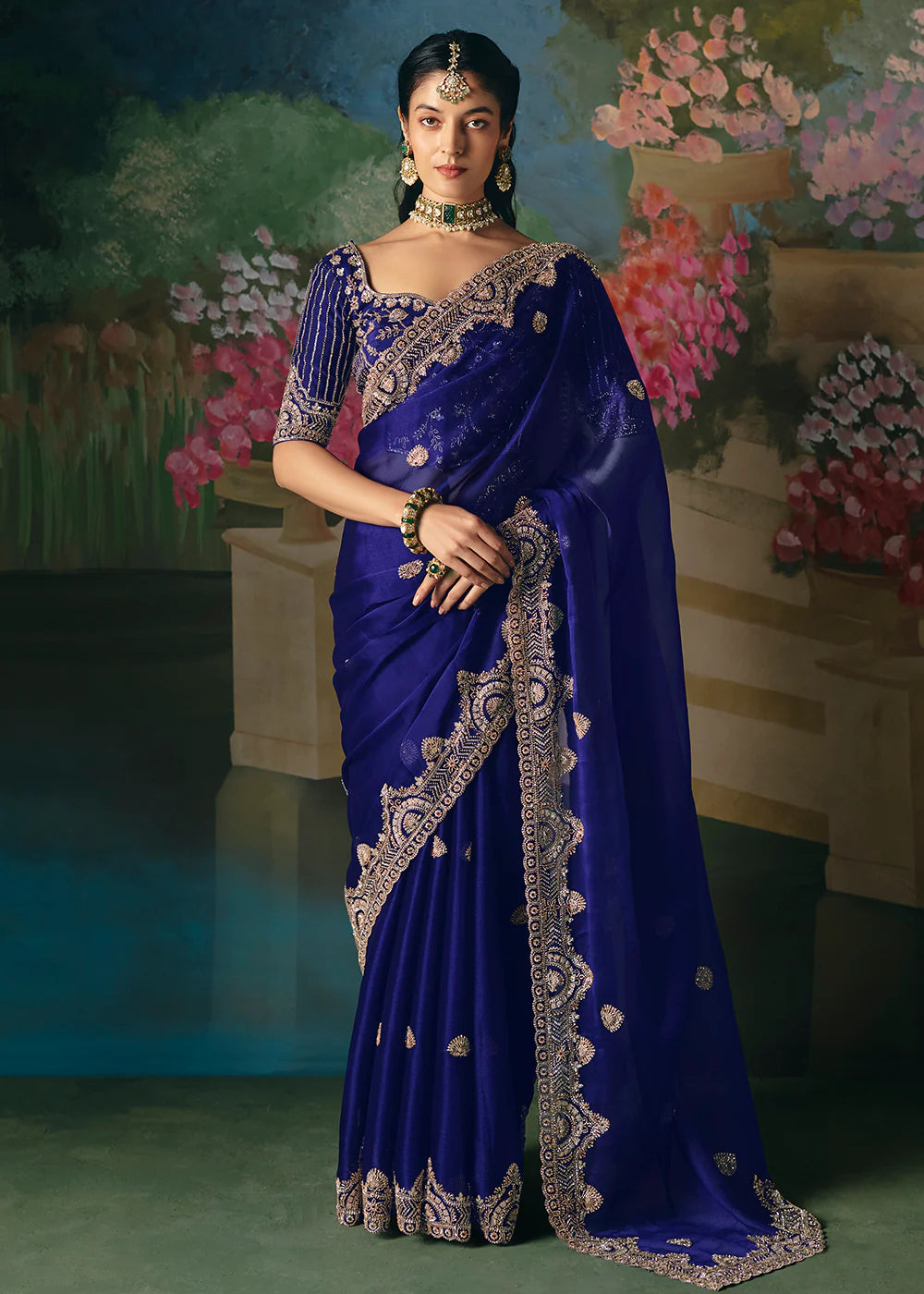 designer blue saree with blouse canada