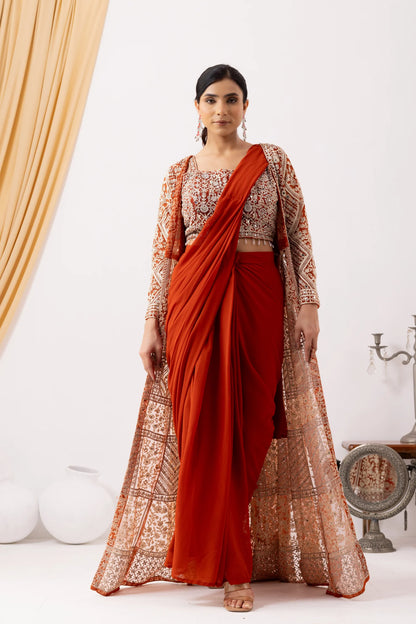 shop embroidered saree with shrug uk indian wedding wear