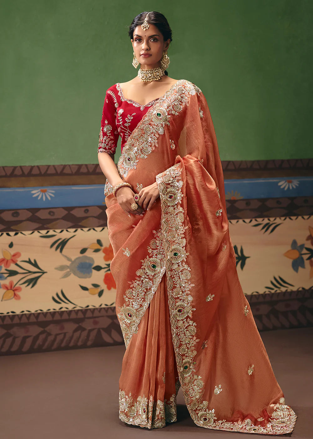 designer orange saree with blouse canada