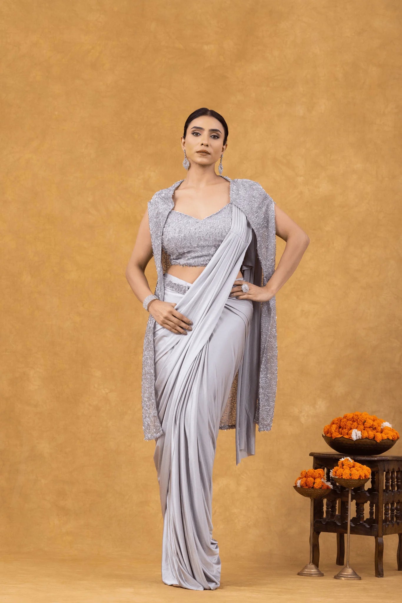 shop party wear saree silver