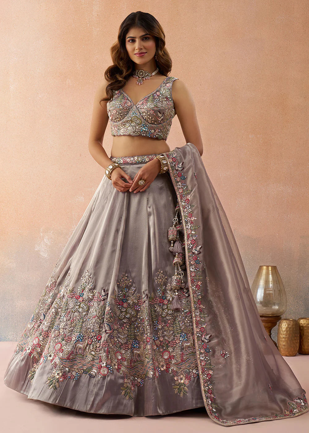 shop taupe grey lehenga choli