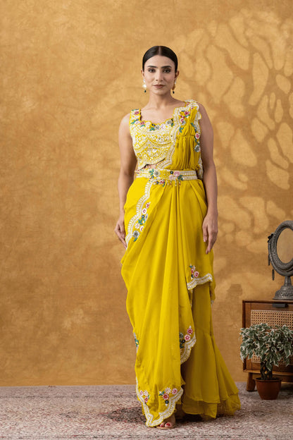 shop yellow georgette saree online