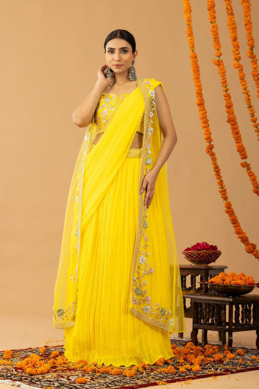 shop yellow haldi saree ready to wear uk