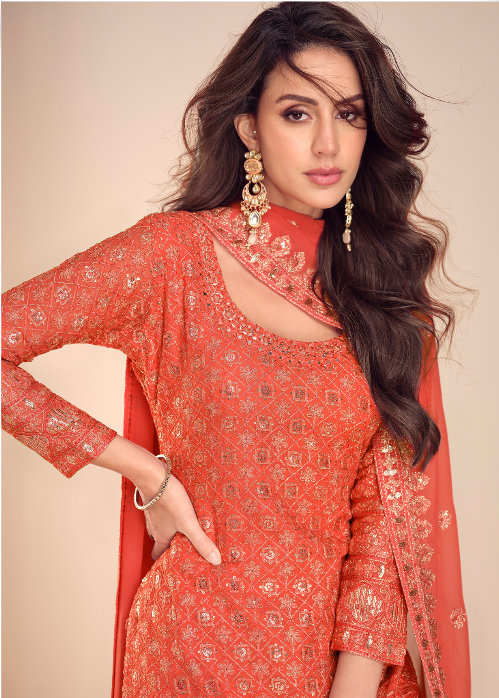 buy ready to wear indian dress coral orange usa
