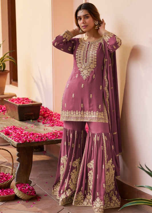 designer pink gharara suit