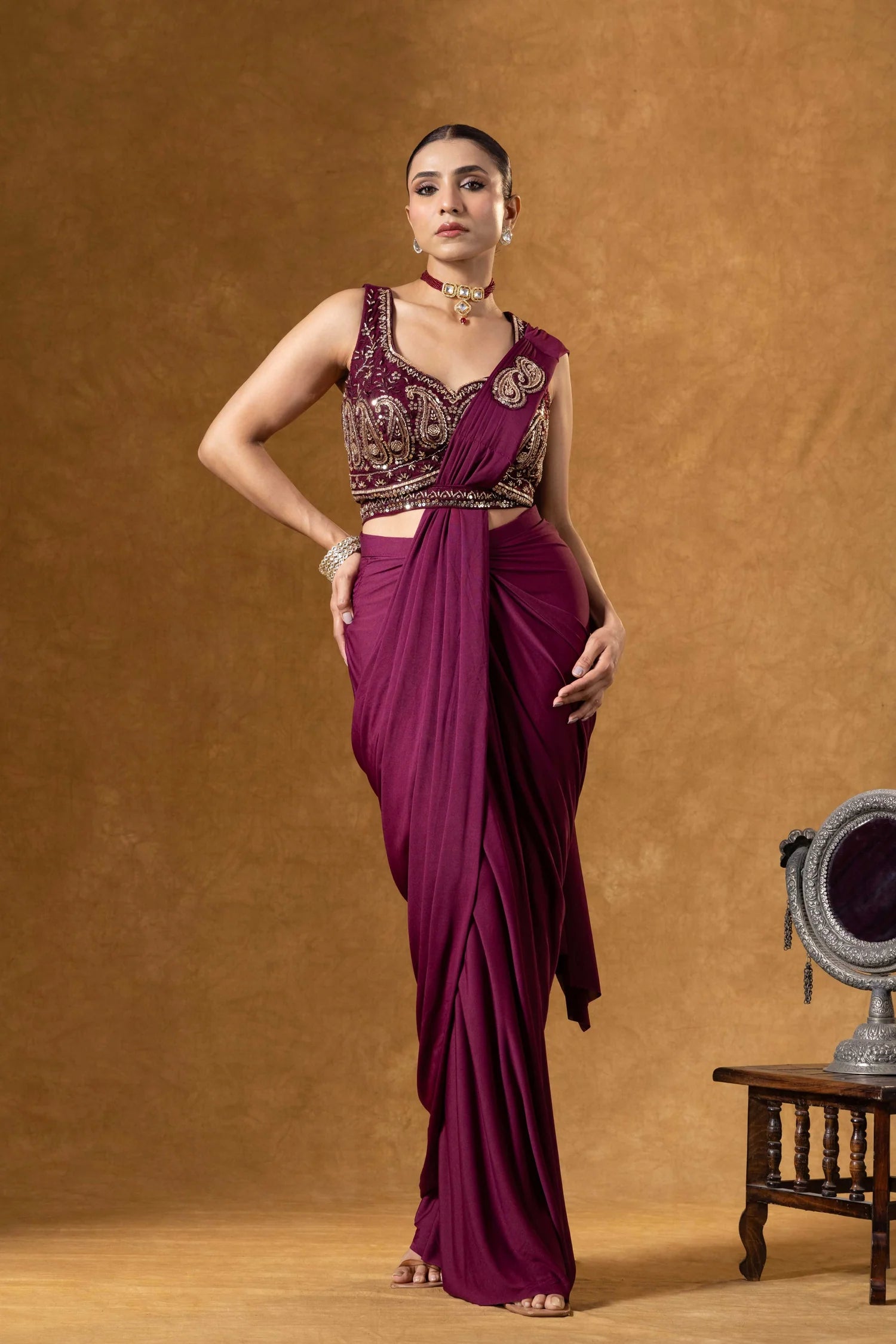designer pre draped saree online