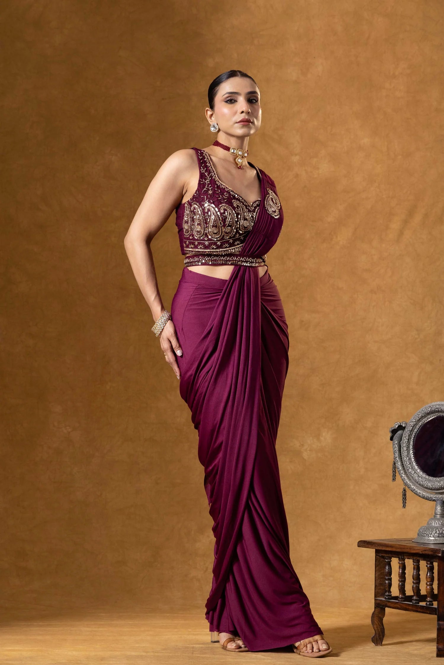 buy soft crepe saree online wine