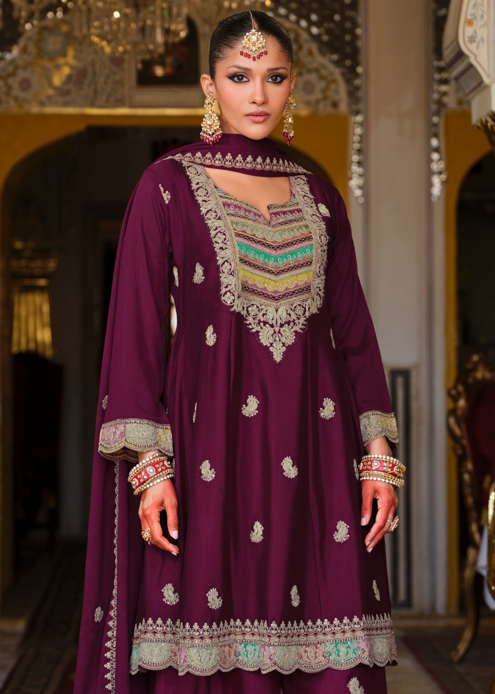 deep wine ethnic suit