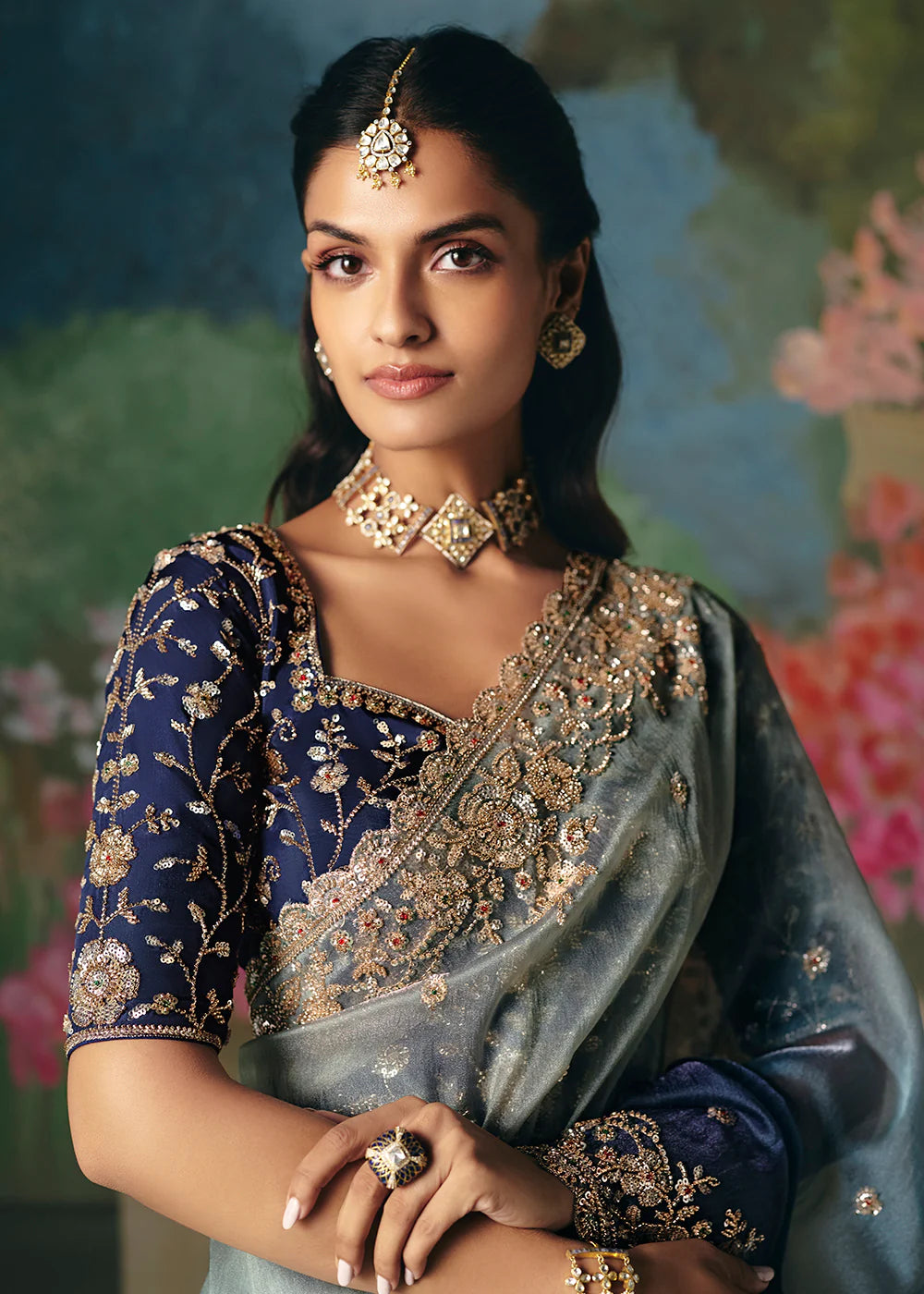 embroidered saree for wedding guest indian