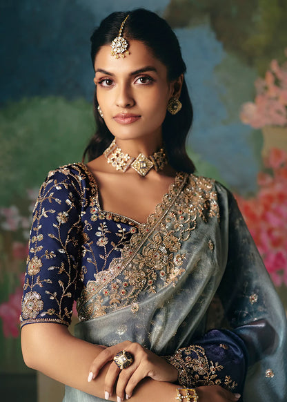 embroidered saree for wedding guest indian