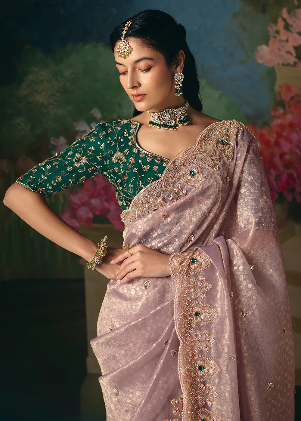 embroidered saree for wedding guest indian
