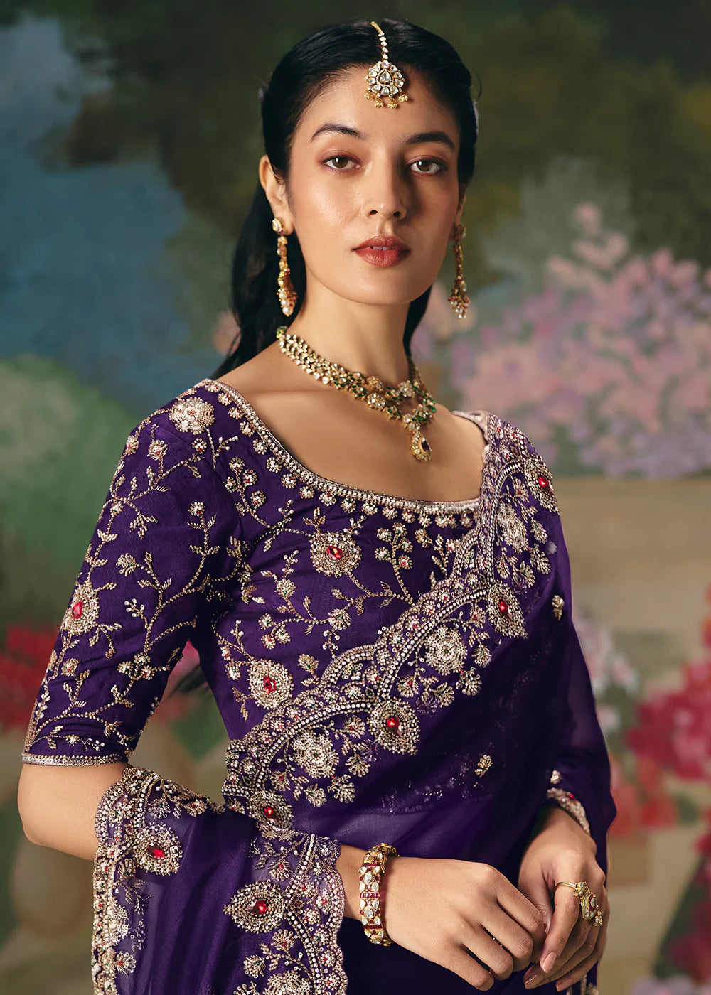 embroidered saree for wedding guest indian