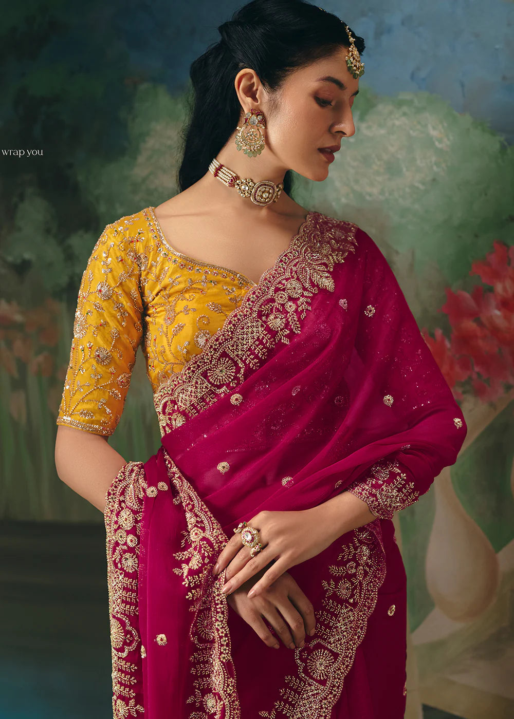 embroidered saree for wedding guest indian