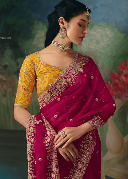 embroidered saree for wedding guest indian