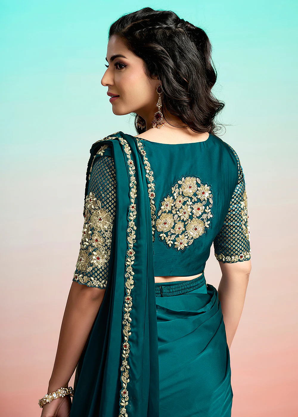 ready to wear green saree canada