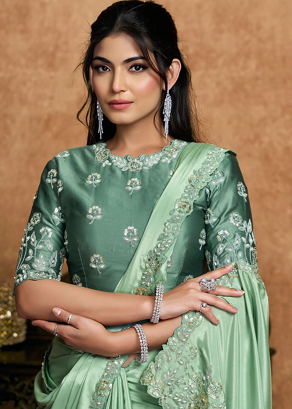 luxury green saree canada online