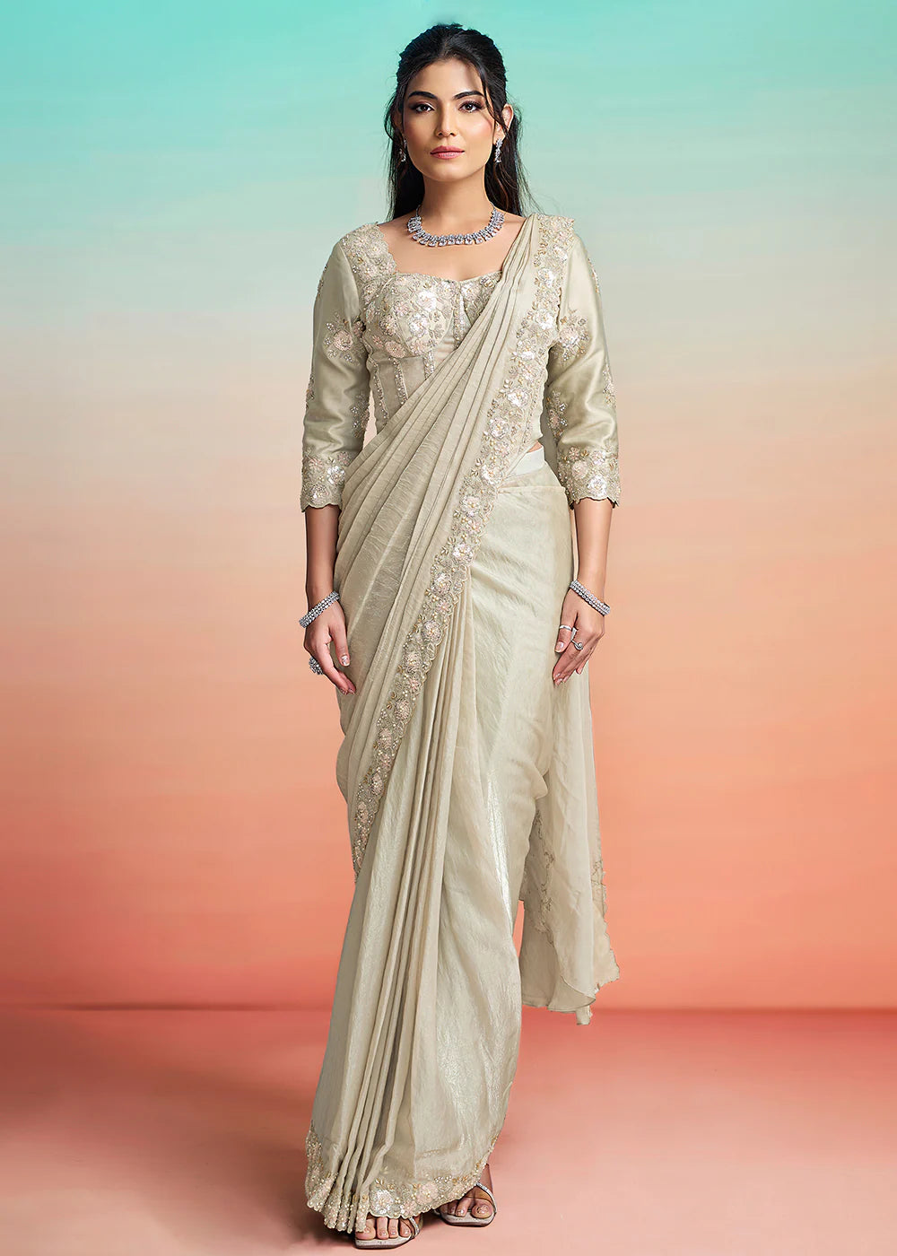 luxury ethnic grey saree for women