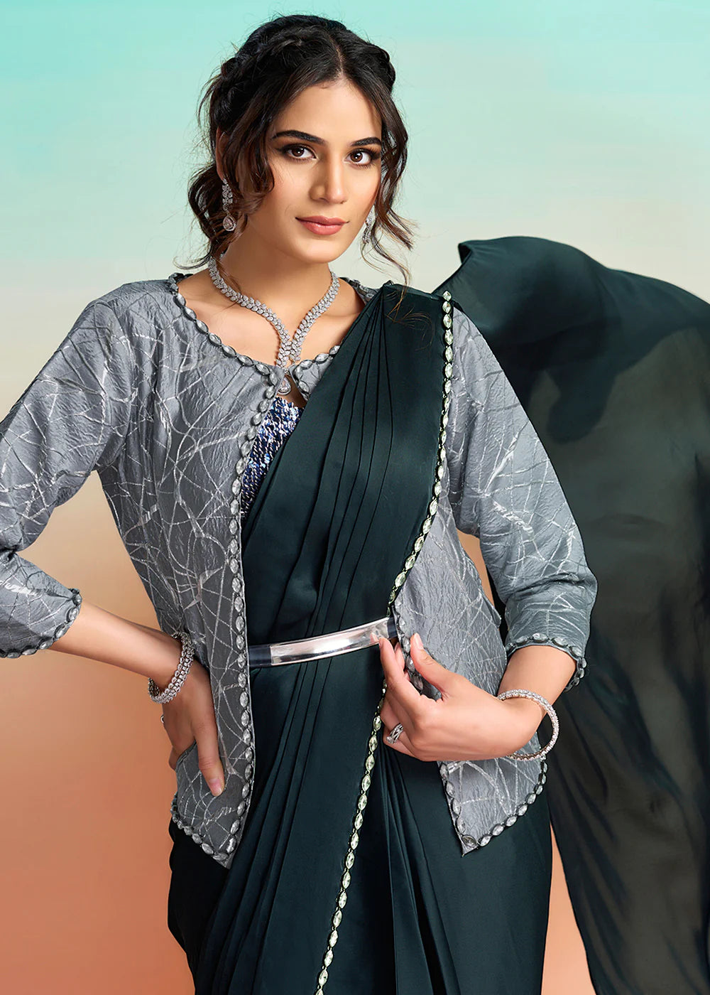 luxury ethnic navy saree for women