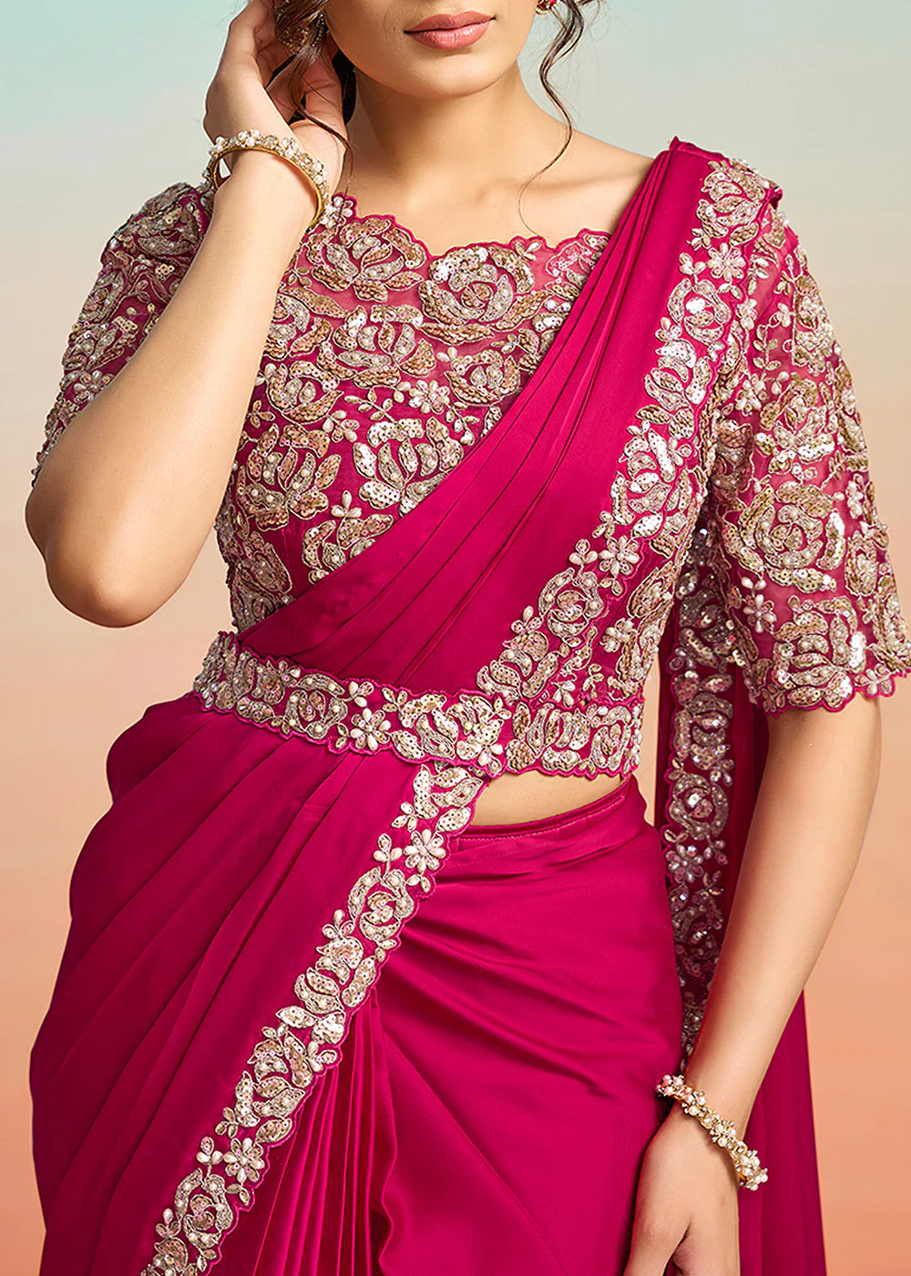 punjabi party wear pink saree shop
