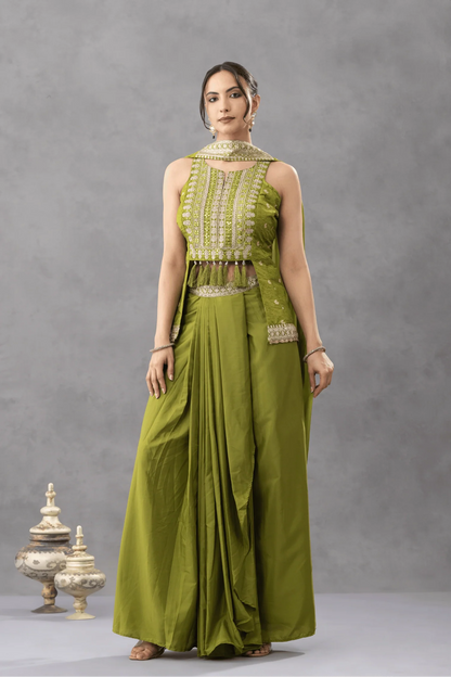 embroidered peplum top draped skirt online