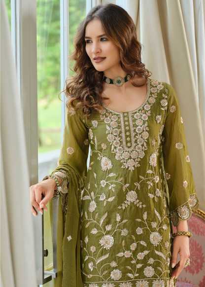 pakistani wedding guest palazzo suit green