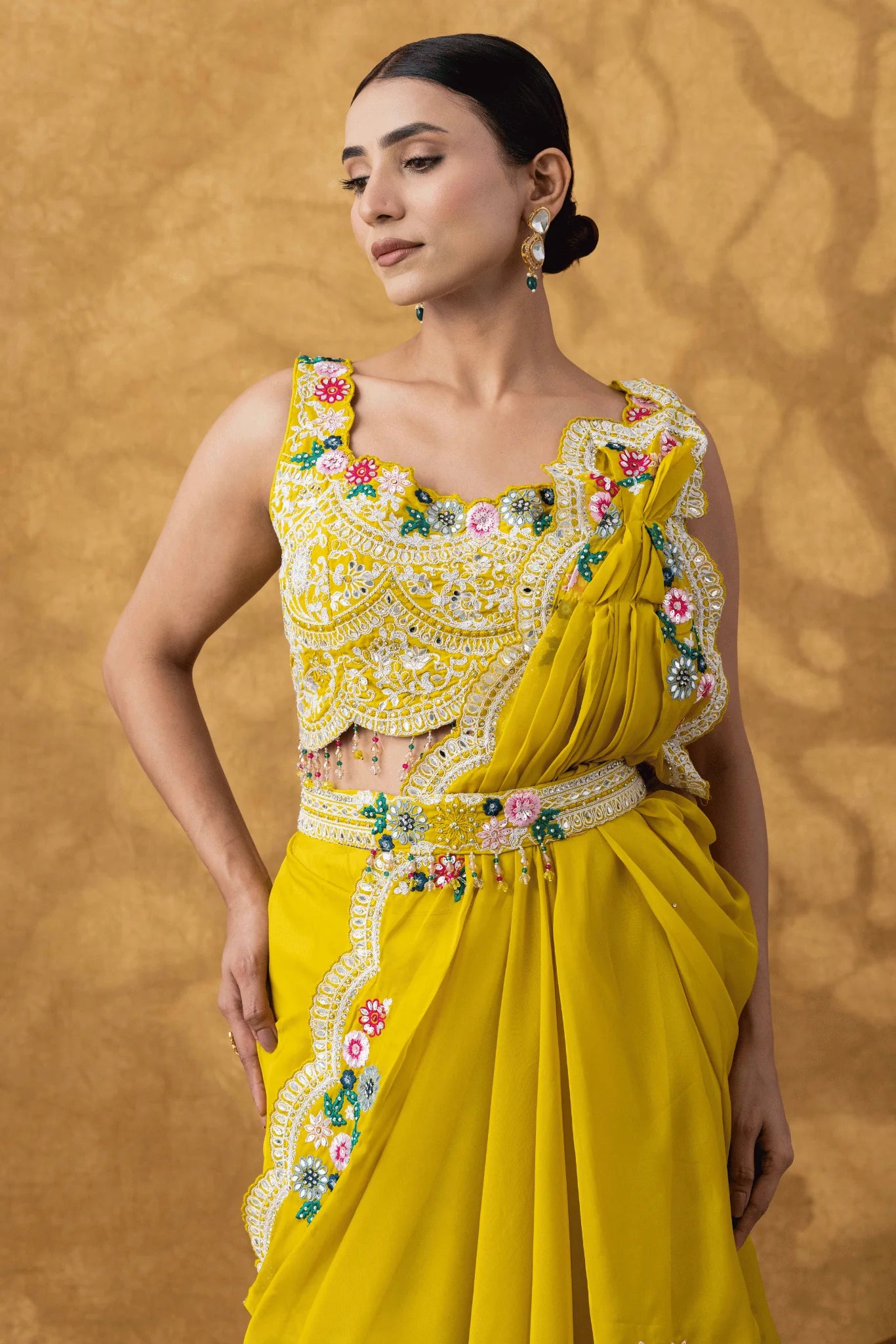 pakistani festive saree yellow