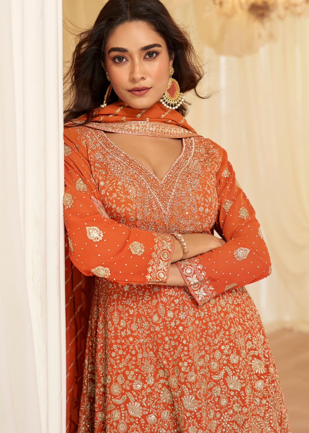 pakistani orange festive suit