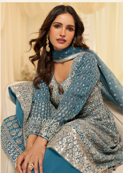 pakistani teal blue suit