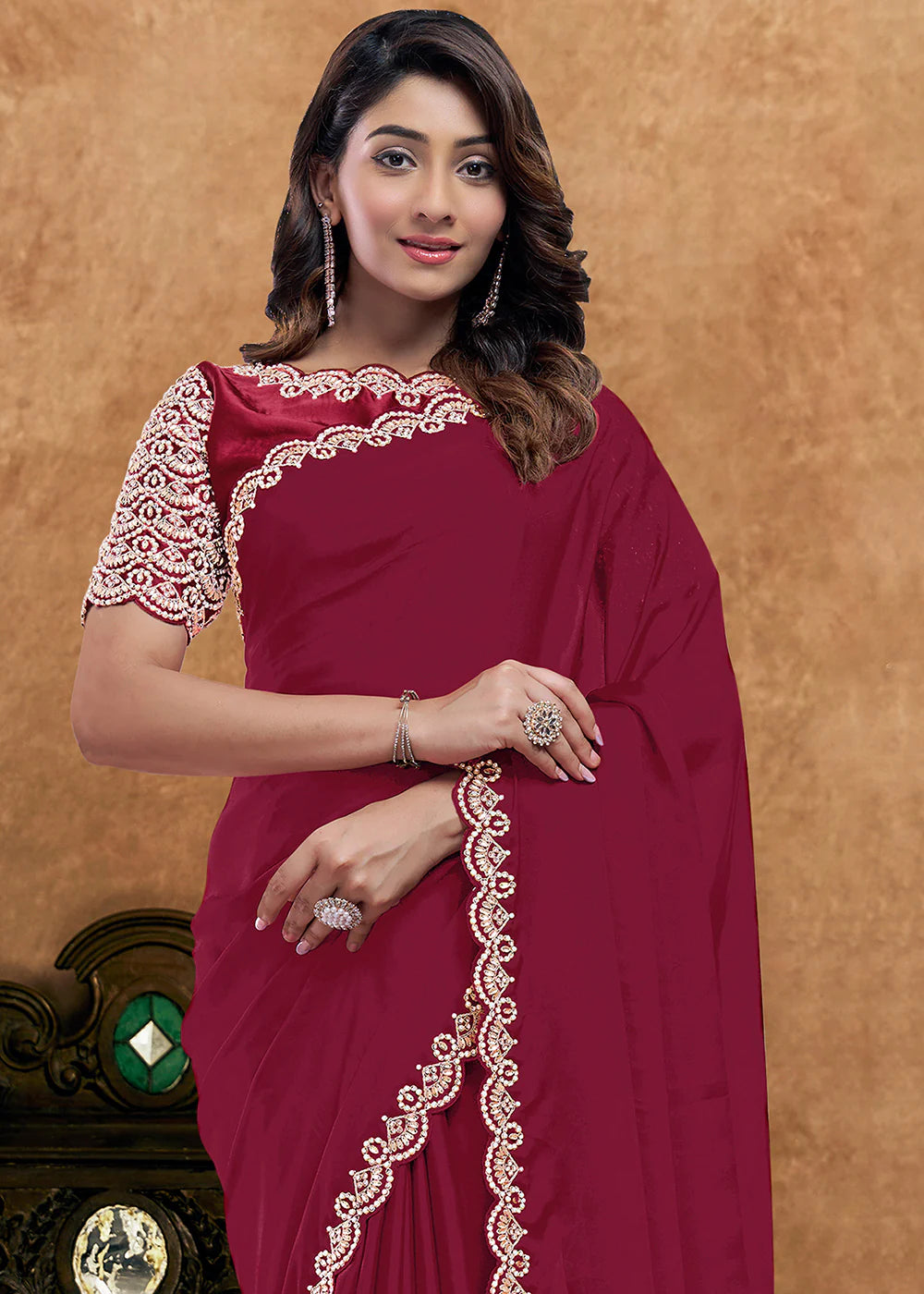maroon designer saree uk online