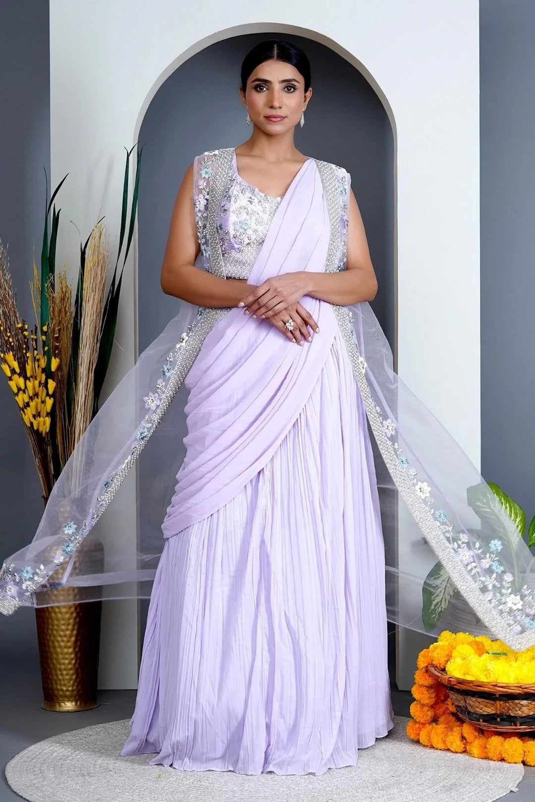 buy indo western saree jacket set online usa